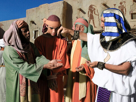 Potifar fez uma oferta por José e o comprou dos mercadores ismaelitas. – Slide número 20