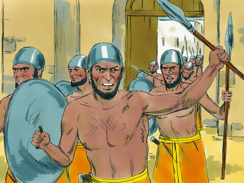 Mas os homens de Ai afugentaram os Israelitas desde as portas da cidade, matando cerca de trinta e seis enquanto eles fugiam em retirada. – Slide número 5