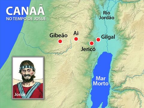 Gibeão ficava a apenas três dias de caminhada da base israelita em Gilgal. O povo de Gibeão e as cidades vizinhas eram heveus. – Slide número 4