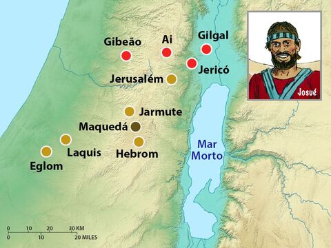 Durante a batalha, os cinco reis escaparam e se esconderam em uma caverna em Maquedá. – Slide número 9