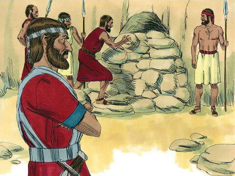 Então Josué disse: ‘Removam as pedras que cobrem a abertura da caverna e tragam os cinco reis até mim”. – Slide número 12
