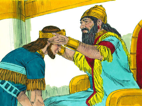 Deus respondeu à oração de Manassés. O rei da Assíria decidiu restaurá-lo como Rei de Judá mais uma vez. – Slide número 17
