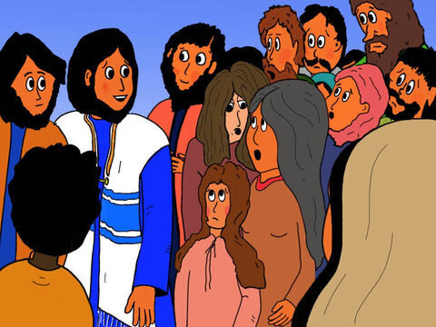 Porém, Jesus parou e a multidão também.<br/>– Quem me tocou? – Jesus perguntou. – Slide número 12