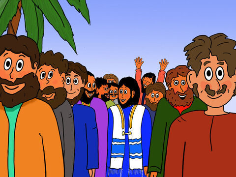 Havia chegado a notícia de que Jesus se aproximava da cidade com Seus 12 discípulos. – Slide número 2