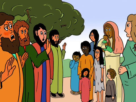 – De forma alguma! – veio a resposta dos discípulos de Jesus. – Jesus não tem tempo para ver crianças. – Slide número 5