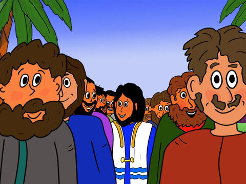 Enquanto Jesus esteve na Terra, Ele escolheu 12 homens para o seguir como Seus discípulos. Alguns desses discípulos eram conhecidos como: Pedro, Tiago, João, Filipe e Judas, entre outros. – Slide número 1