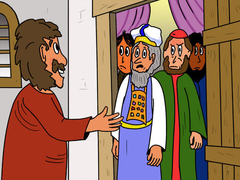 Judas bateu à porta dos principais sacerdotes e líderes religiosos e perguntou se eles queriam a sua ajuda. Eles ficaram surpresos e disseram:<br/>– Você é um dos discípulos dele, não é? – Slide número 8