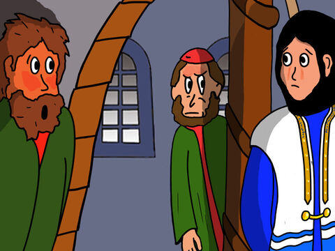 Nesse momento, Jesus se virou e olhou para Pedro. Pedro se lembrou do que Jesus havia dito e ficou tão envergonhado que saiu do pátio. – Slide número 37