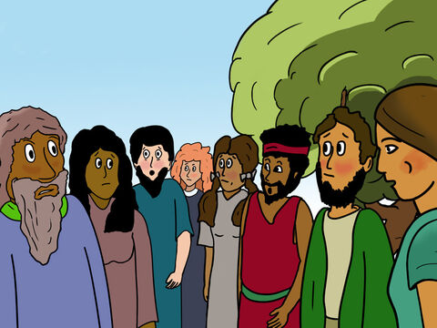 ...ninguém,  exceto Noé, sua mulher e seus três filhos com suas mulheres. Os filhos de Noé se chamavam Sem, Cam e Jafé. – Slide número 4