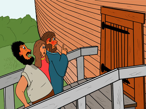 A porta da Arca se fechou repentinamente. Deus havia fechado a porta. – Slide número 15