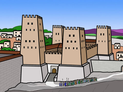 Então o rei Herodes aprisionou Pedro na grande Fortaleza de Antônia em Jerusalém. – Slide número 3