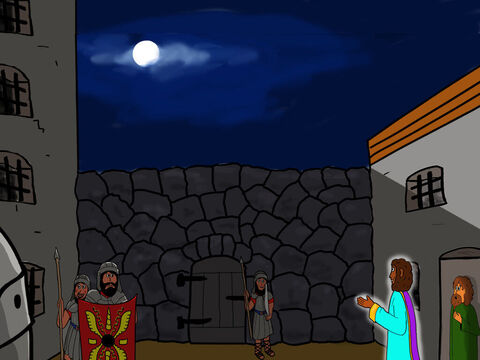 O anjo guiou Pedro para fora da prisão passando por todos os guardas que não os viram. – Slide número 7