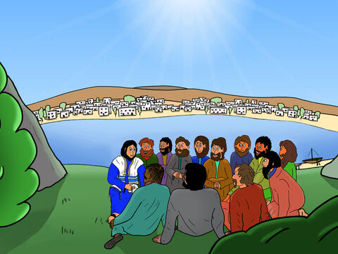 Quando Jesus andou na terra, Ele subiu à encosta de uma montanha com Seus doze discípulos. Eles sentaram-se e Jesus ensinou aos Seus seguidores como deveriam viver para agradá-Lo. – Slide número 1