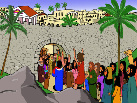 Bartimeu ficou muito feliz em poder ver e seguiu Jesus para dentro da cidade, louvando a Deus pelo que Ele havia feito. – Slide número 12