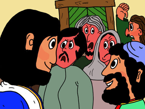 Agora, muitos estavam irados com Jesus!<br/>– Por que Jesus quer ir para a casa daquele desprezível Zaqueu?<br/>– Sim, para a casa daquele amigo corrupto dos romanos! – Slide número 30