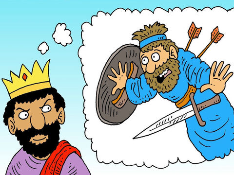 Ele esperava que Davi fosse morto pelos poderosos filisteus.<br/>– Essa seria uma boa forma de me livrar dele – Saul pensou. – Slide número 6