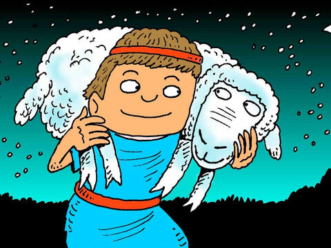 Algumas vezes, ele tinha de encontrar uma ovelha perdida ou carregar uma ovelha doente. Davi amava as suas ovelhas,  e elas o amavam. – Slide número 5