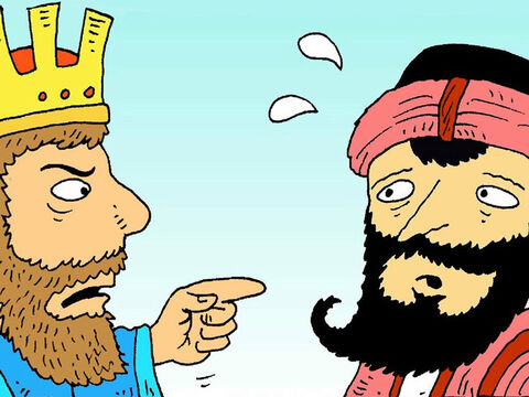 – Se você matar os judeus, – disse o rei – então terá matado a minha esposa!<br/>Hamã ficou com medo. – Slide número 7