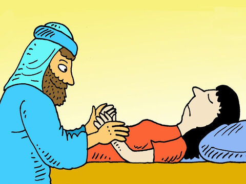 Jesus foi ao quarto onde ela estava morta. Ele a segurou pela mão e disse:<br/>– Menina, eu lhe digo que se levante. – Slide número 6