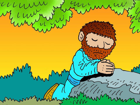 Seus amigos se sentaram no jardim enquanto Jesus se afastou um pouco para orar sozinho, pedindo a Seu Pai celestial que o ajudasse a enfrentar o que estava para acontecer. – Slide número 3