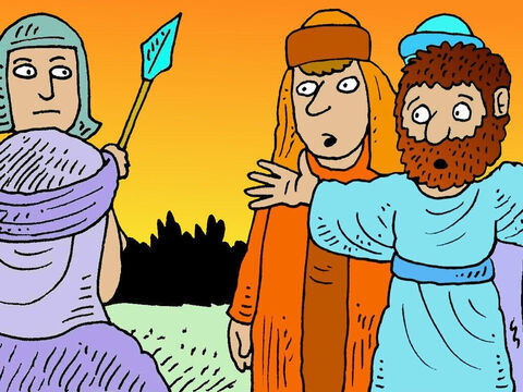 Judas traiu Jesus, e os guardas o prenderam, levando-o para ser interrogado pelo sumo sacerdote. Os amigos de Jesus ficaram com medo e fugiram. – Slide número 8