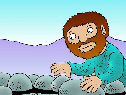 Depois de quarenta dias sem nada para comer, Jesus teve fome. O diabo sugeriu que Jesus usasse o poder de Deus para transformar algumas pedras em pães. – Slide número 3
