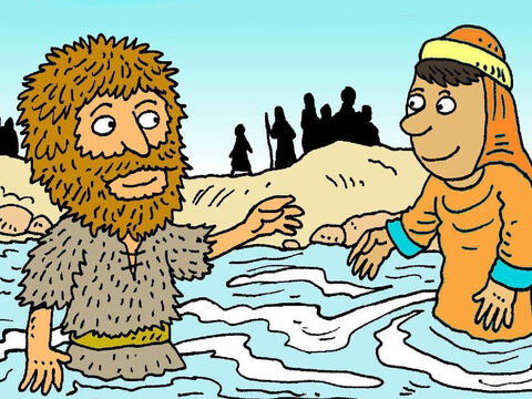 Essas pessoas iam ao rio Jordão. João os batizava na água, para mostrar que eles iam fazer o que é certo dali para diante. – Slide número 5
