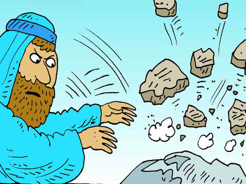 Moisés viu o povo orando ao ídolo. Ele quebrou as pedras em que Deus havia escrito. Depois todos se lembraram de como Deus os salvou e se arrependeram. – Slide número 4