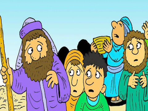Os filhos de Israel seguiram Moisés até o deserto, mas não havia nada para comer.<br/>– Deveríamos ter ficado no Egito – disseram. – Slide número 1