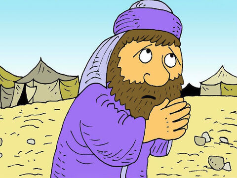 Todos estavam com fome. Moisés pediu a Deus que os ajudasse.<br/>– Vou enviar pão do céu para que o povo coma – Deus disse. – Slide número 2