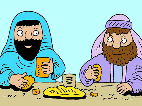 Certo dia, Jesus foi convidado para comer na casa de um fariseu importante. Muitas pessoas ricas estavam lá, observando Jesus e o ouvindo. Ele contou esta história na casa do fariseu. – Slide número 2