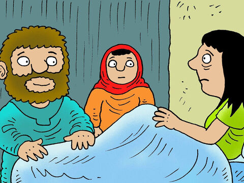 Enquanto Jesus ainda estava em Cafarnaum, Ele foi à casa de Pedro e encontrou a sogra de Pedro doente e acamada com febre. Jesus estendeu a mão e tocou a mão dela. – Slide número 6