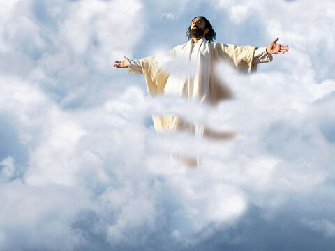 Logo depois, Jesus foi elevado ao céu e desapareceu em uma nuvem, deixando os discípulos o observarem. – Slide número 12