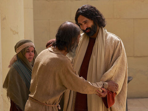 Mais tarde, Jesus o encontrou no templo e lhe disse: <br/>– Veja, você está bem de novo. Pare de pecar ou algo pior pode acontecer com você. – Slide número 13