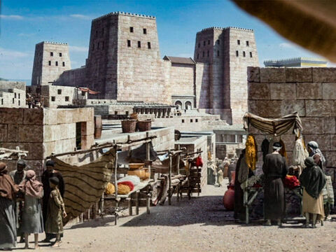 As ruas de Jerusalém com a fortaleza de Antônia como pano de fundo. – Slide número 7