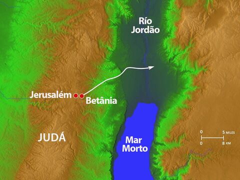 Assim, as duas irmãs enviaram um mensageiro a Jesus, que se encontrava do outro lado do rio Jordão. – Slide número 2