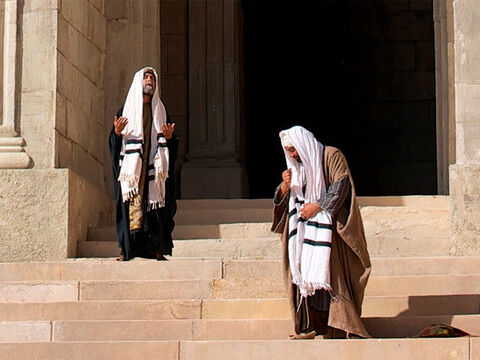 – Dois homens subiram ao templo para orar: um fariseu e o outro, cobrador de impostos. – Slide número 2