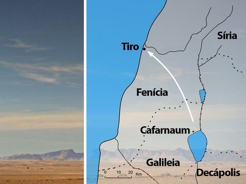 Jesus e Seus discípulos deixaram a região da Galileia e foram para a região estrangeira da Síria-Fenícia, perto de Tiro. – Slide número 1