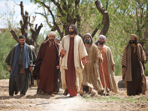 Os seguidores de Jesus e uma grande multidão estavam com Ele. – Slide número 3