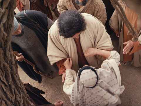 Quando chegou ao chão, ele saudou Jesus e Jesus o acolheu. – Slide número 10