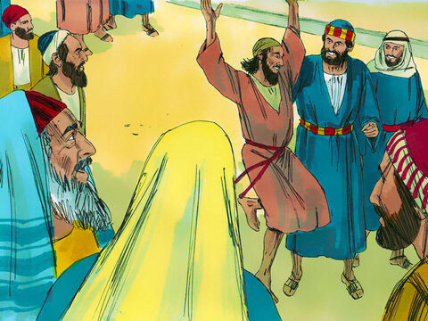 O homem começou a andar e seguiu Pedro e João até os pátios do templo. Então ele começou a andar, pular e louvar a Deus. – Slide número 5
