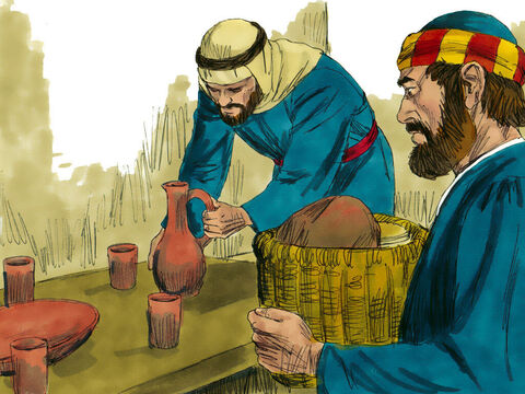 Pedro e João começaram a preparar a refeição da Páscoa. – Slide número 4