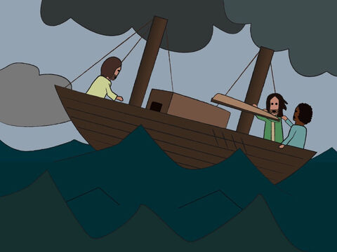 Mas, à medida em que o barco estava navegando, de repente, o Senhor enviou um vento terrível que iniciou uma grande tempestade. Os marinheiros temiam que o barco pudesse afundar. – Slide número 5