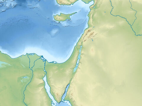 Mapa da península Arábica, península do Sinai, deserto sírio, e região do alto do Rio Eufrates. A ilha é Chipre. Mar Mediterrâneo (acima, à direita), Mar Vermelho (abaixo, ao centro). – Slide número 3
