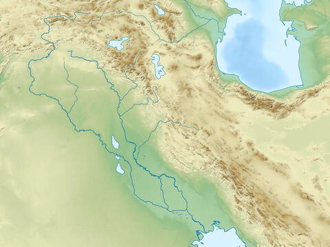 Mar Cáspio (acima, à esquerda), Golfo Persa (abaixo, à direita), Cordilheira Zagros, planície dos rios Eufrates e Tigre e península Arábica. Região dos antigos Impérios Assírio e Babilônico. – Slide número 11