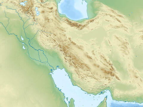 Mar Cáspio (acima), Golfo Persa (abaixo, à direita), Cordilheira Zagros, planície dos rios Eufrates e Tigre e península Arábica. – Slide número 12