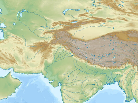 Pérsia Antiga. Mar Arábico (abaixo, à esquerda), Baía de Bengala (abaixo, à direita). Cordilheira do Himalaia (ao centro, à direita). – Slide número 13
