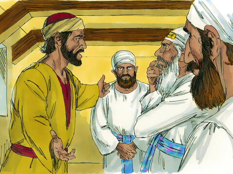 Judas saiu de casa e saiu em busca dos chefes dos sacerdotes. Ele decidiu trair Jesus. “Quanto vocês me pagarão para colocar Jesus em suas mãos?”, perguntou ele. – Slide número 11