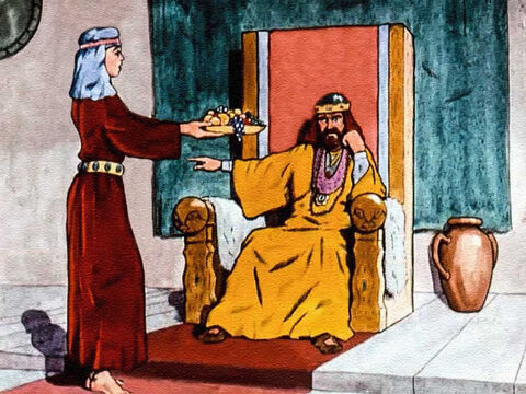 O rei Saul, o rei da terra de Israel, voltara suas costas a Deus e ficara atormentado e muito triste. O rei Saul não queria comer ou dormir. Seus servos não conseguiam alegrá-lo. – Slide número 2