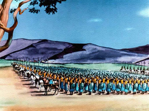 O exército de Saul era bem equipado e altamente treinado. E eles superavam em muito os 600 homens de Davi. – Slide número 28